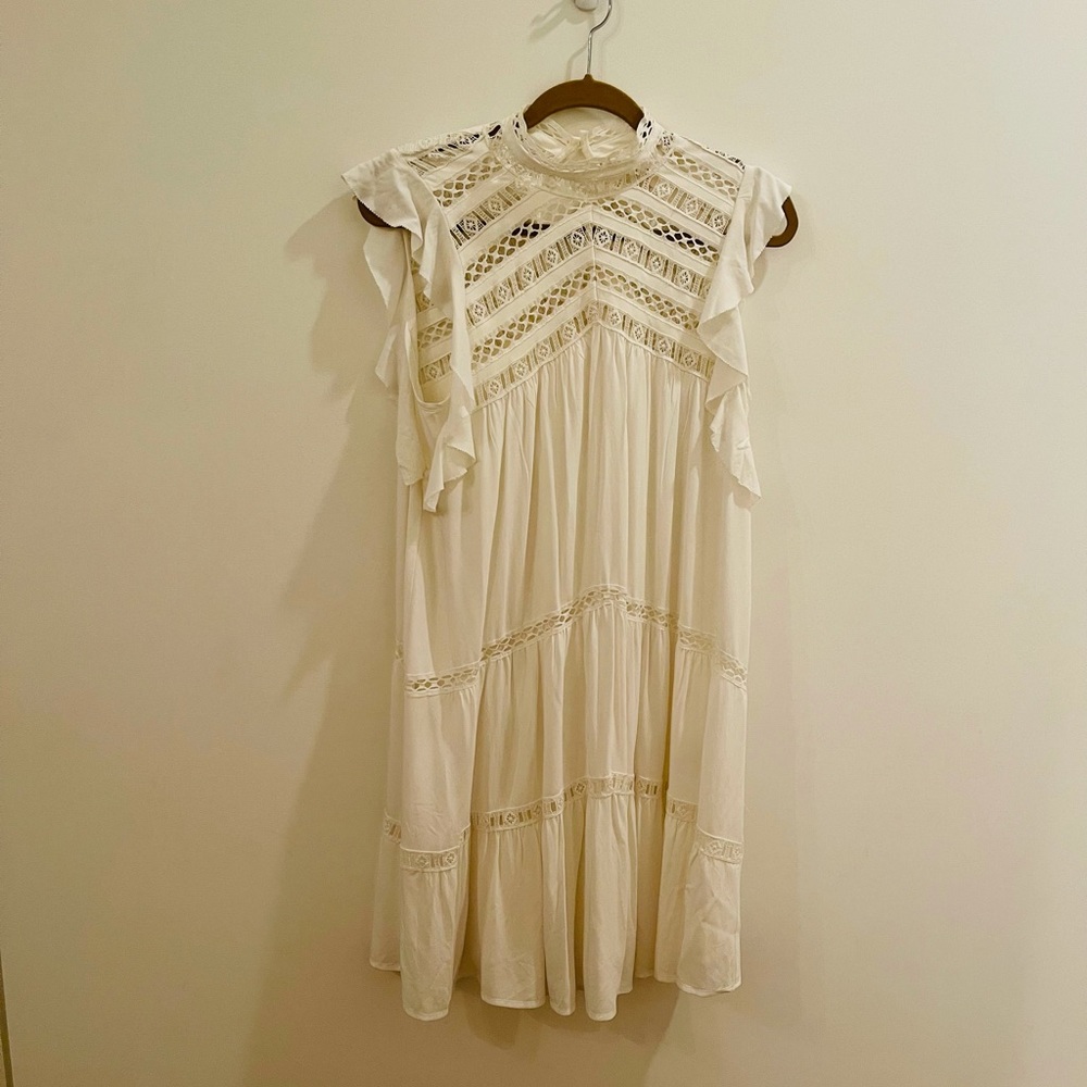 ba&sh Cream Lace-Trim Midi Dress